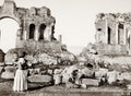 Greek Theatre Taormina Sicily Ancient Ruins Architecture Women Vtg. Photo 19thC.