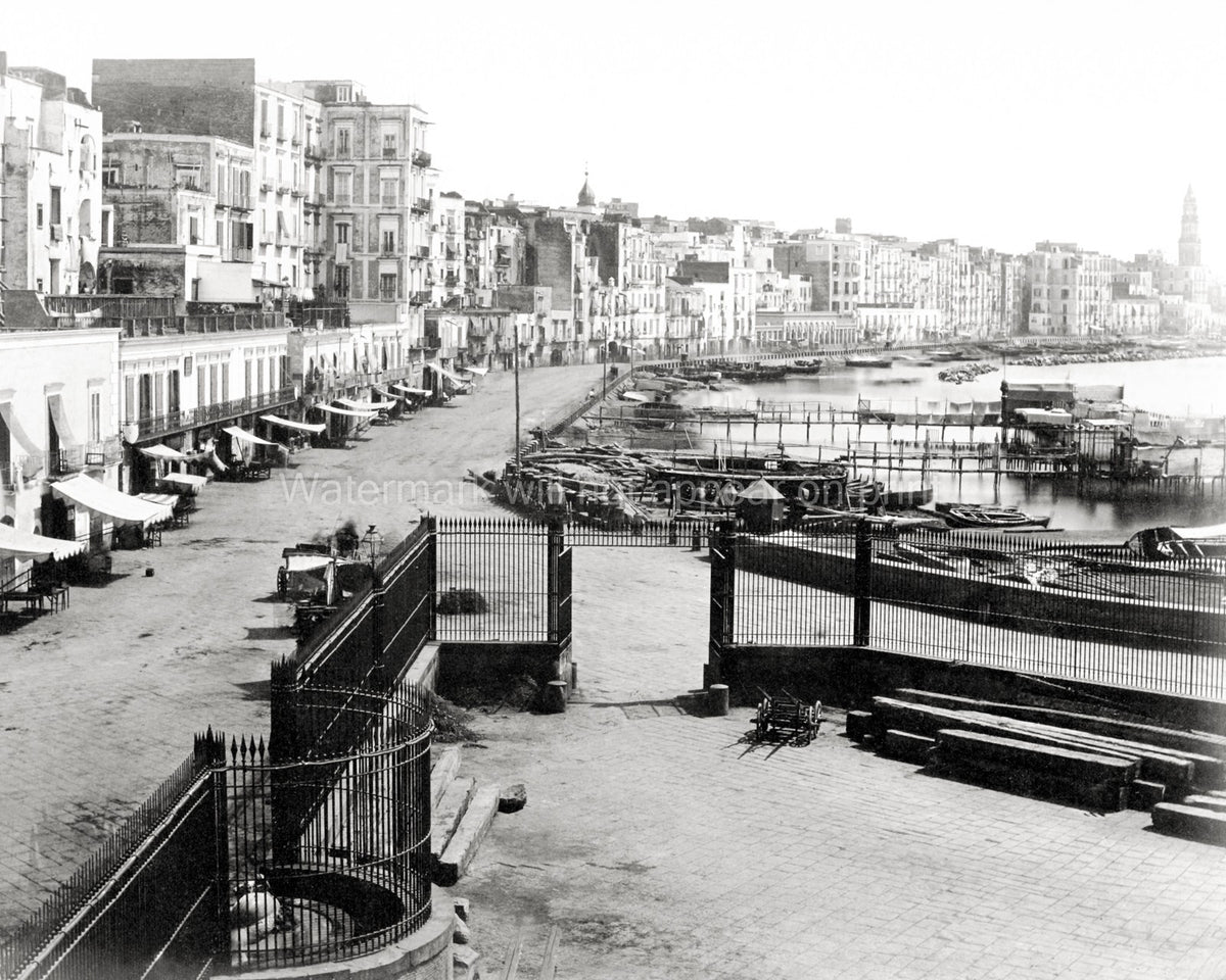 Naples Marina del Carmine Harbor Waterfront Boats Cityscape Vtg. Photo 19thC.