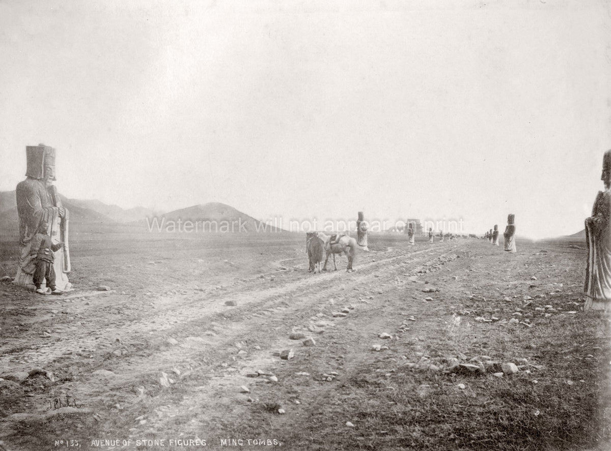 China Ming Tombs Avenue Stone Figures Statues Sculpture Road Vtg. Photo 19thC.