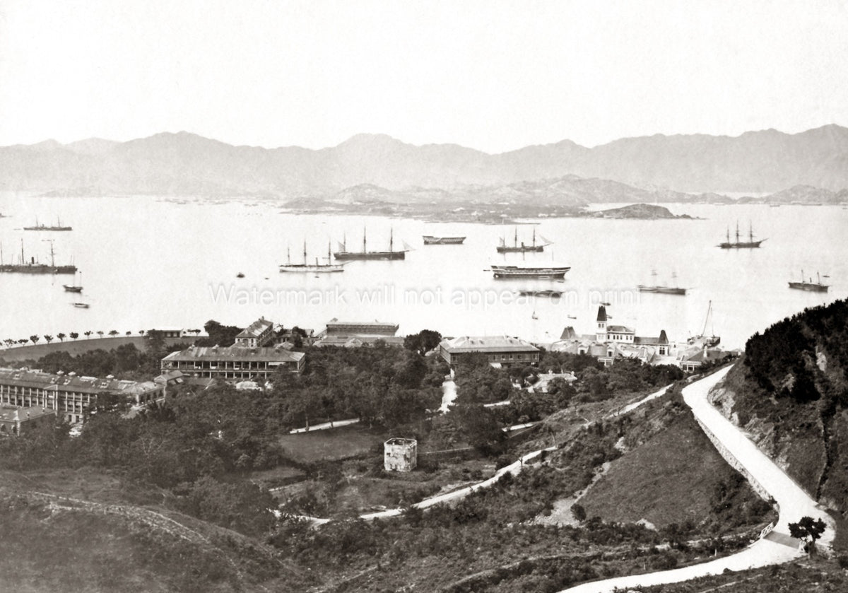Hong Kong Harbour Ships Steamships Colonial Architecture Vtg. Photo 19thC.
