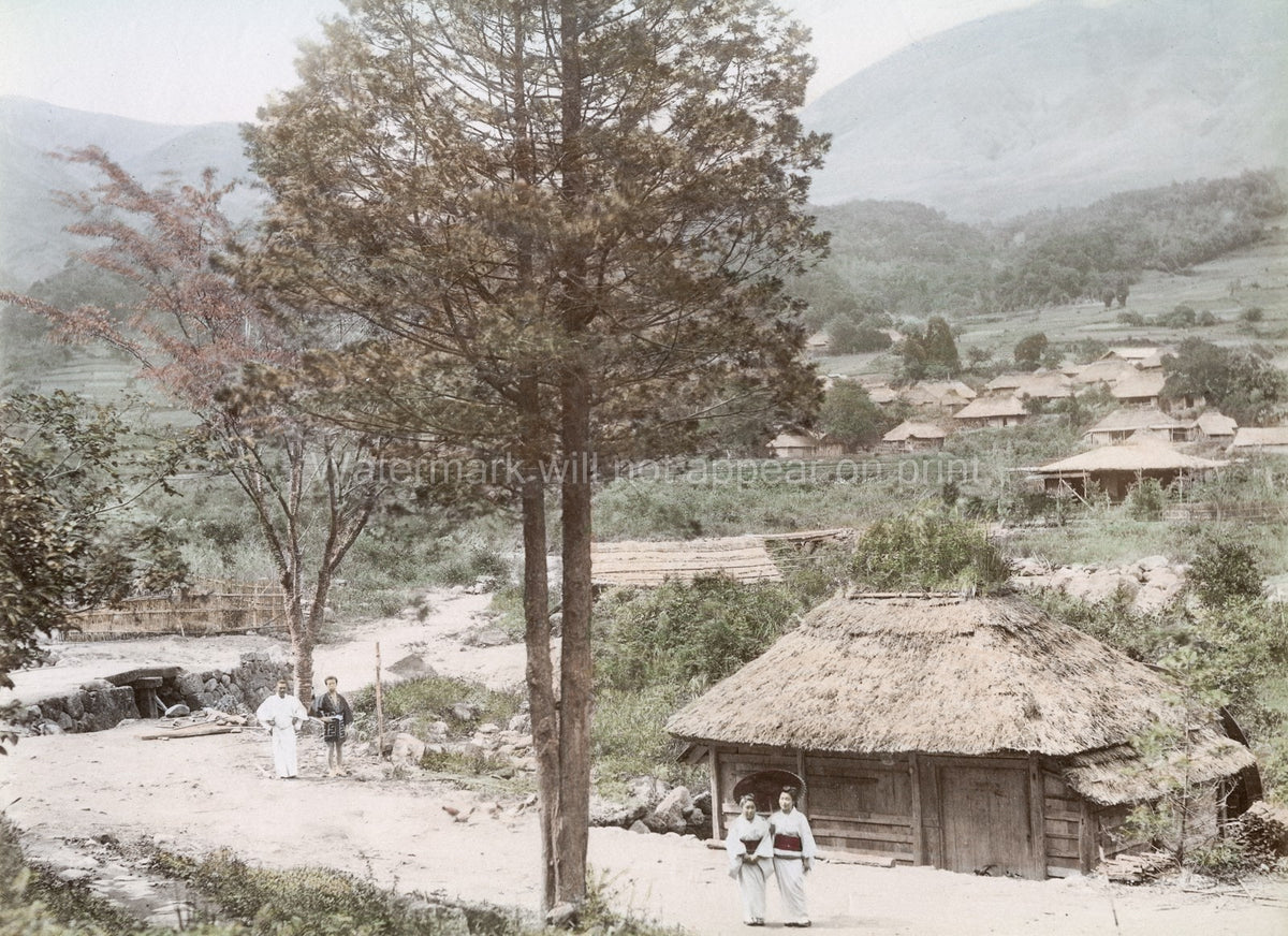 Miyagino Village Sendai Japan Rural Scene Thatched Roof Houses Vtg. Photo 19thC.