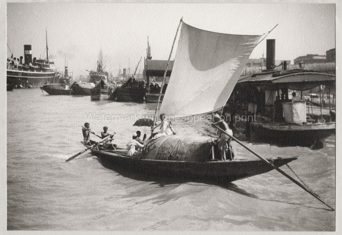 Calcutta Hooghly River Boat Harbor Scene Ships Docks India Vtg. Photo 20thC.