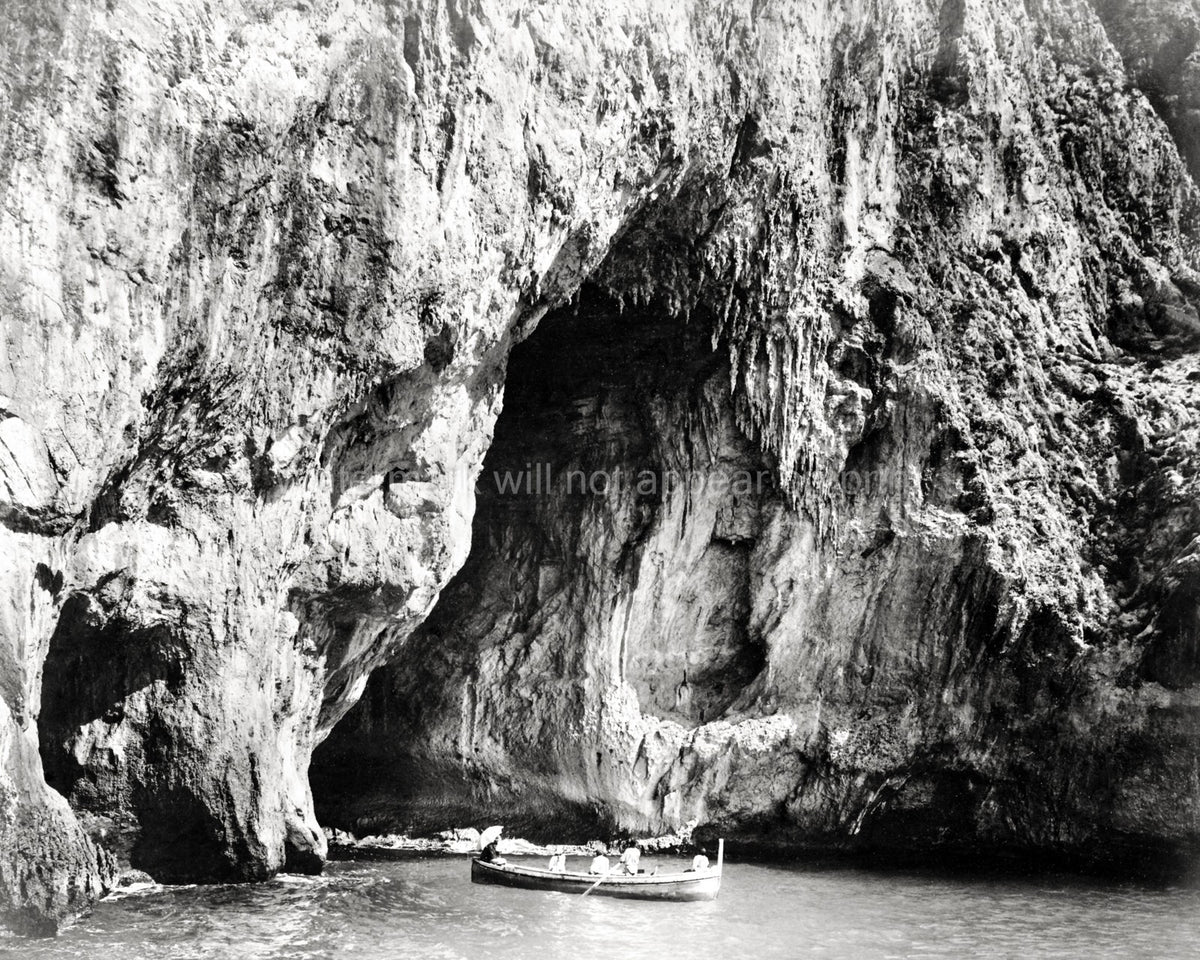 White Grotto Capri Italy Sea Cave Boat Tour Rock Formations Vtg. Photo 19thC.