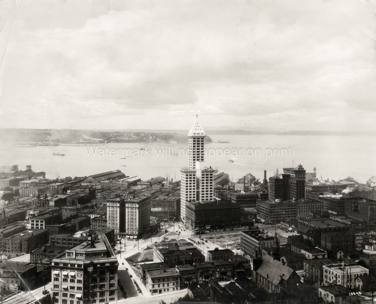 Seattle Washington Cityscape Skyline Smith Tower Waterfront Vtg. Photo 20thC.
