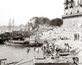 Benares Varanasi India Bathing Ghat Ganges River Boats Temples Vtg. Photo 19thC.