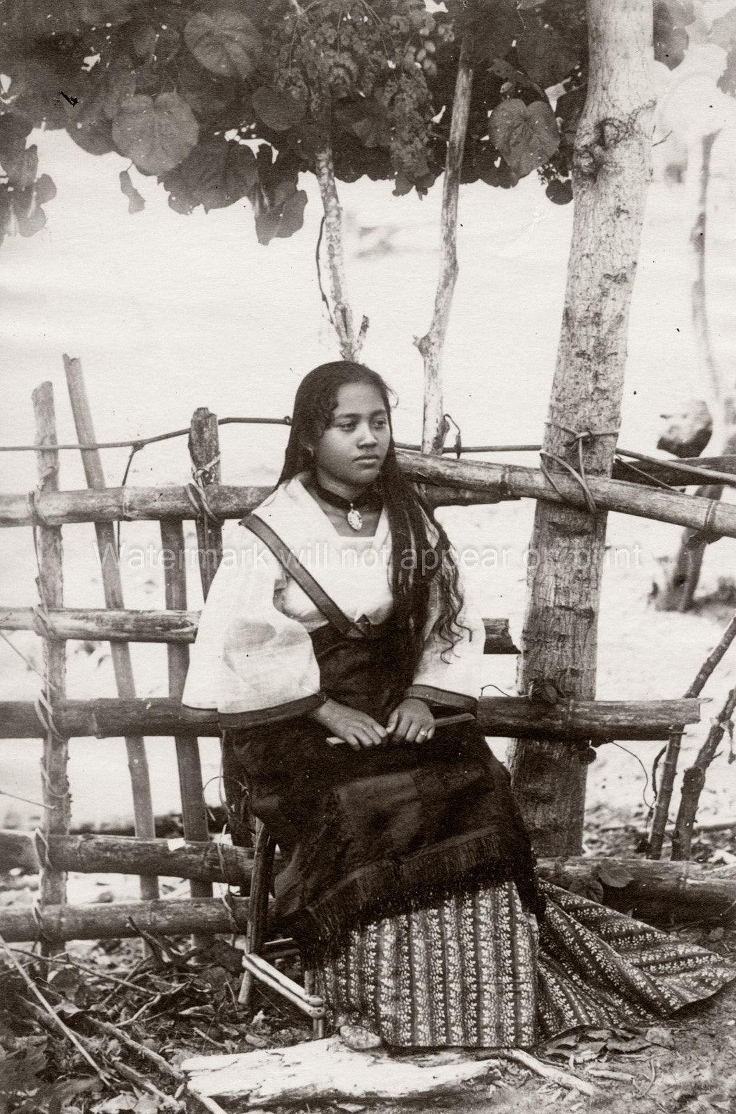 Young Filipina Woman Traditional Dress Portrait Philippines Vtg. Photo 19thC.