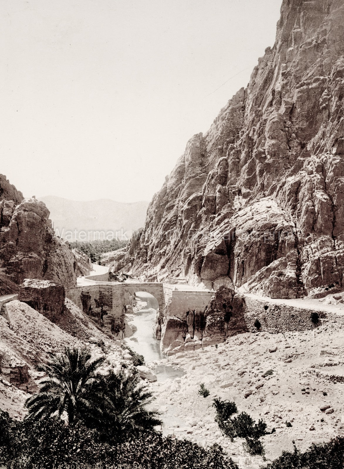 El Kantara Gorge Algeria Stone Bridge Canyon River Mountain Vtg. Photo 19thC.