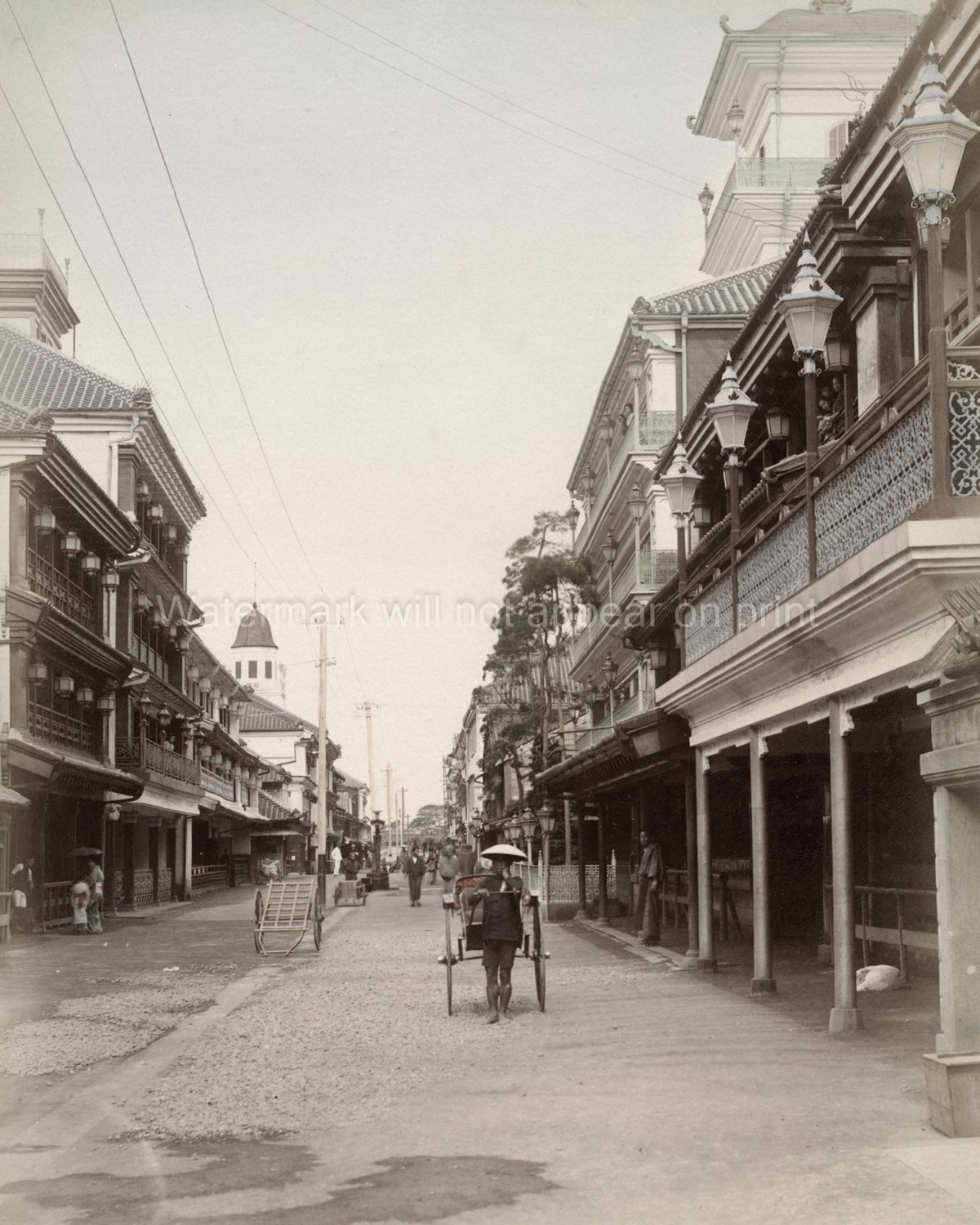 Tokyo Yoshiwara Pleasure District Brothels Street Scene Vtg. Photo 19thC.