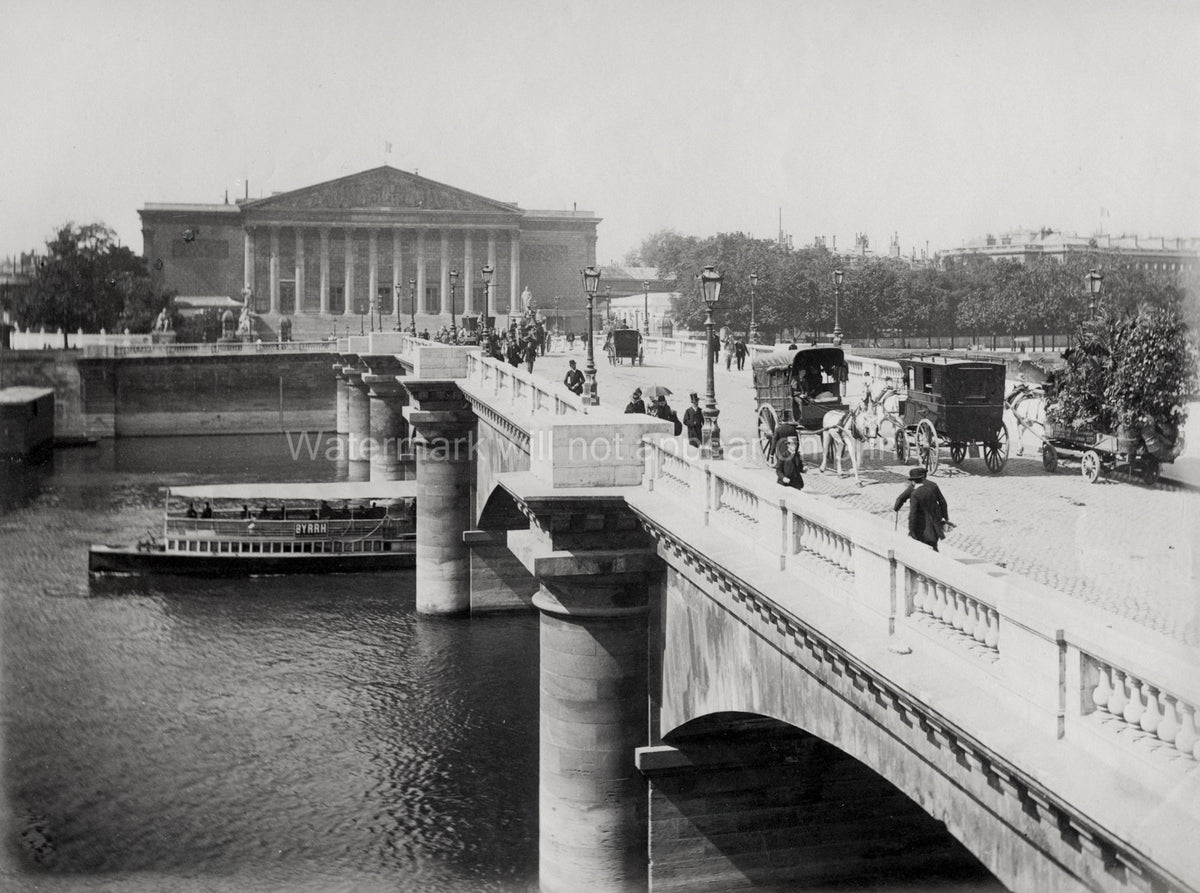 Paris France Concorde Bridge Chamber Deputies River Scene Vtg. Photo 19thC.