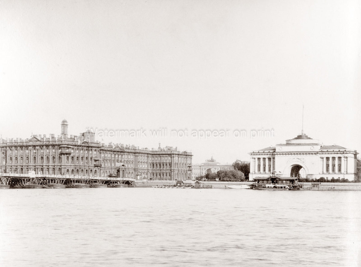 St Petersburg Winter Palace Neva River Bridge Russia Vtg. Photo 19thC.