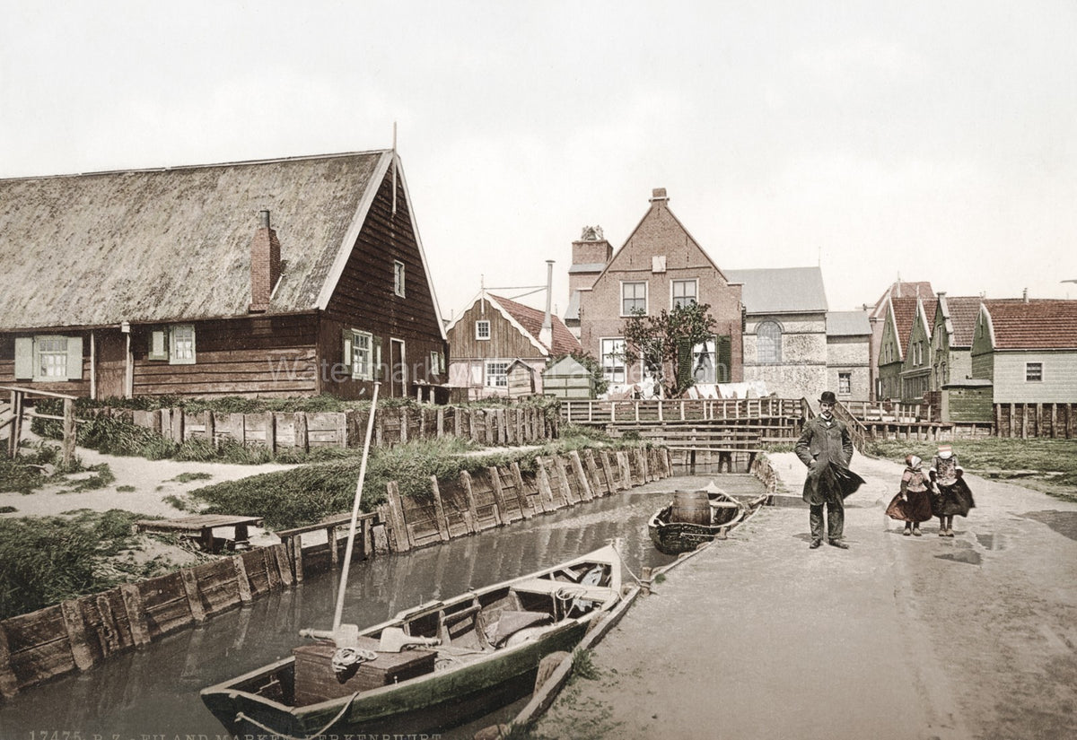 Isle Marken Netherlands Churchquarter Canal Boats Houses Vtg. Photo 19thC.