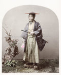 Japan Samurai Warrior Katana Sword Kimono Traditional Hat Vtg. Photo 19thC.