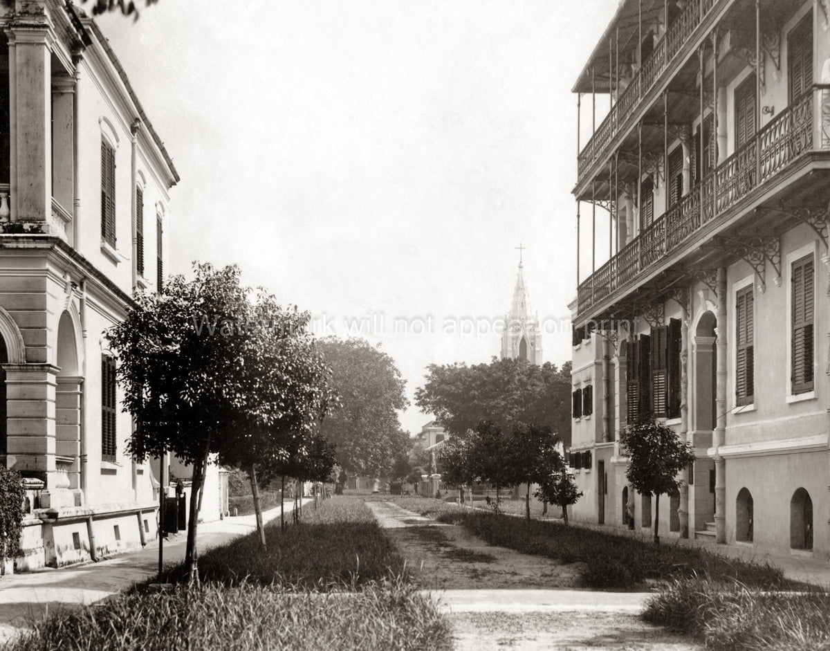 Shameen Canton China Colonial Architecture Street Scene Church Vtg. Photo 19thC.