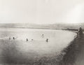 Men Swimming Bathing Lake Arid Landscape Horseback Rider Vtg. Photo 19thC.