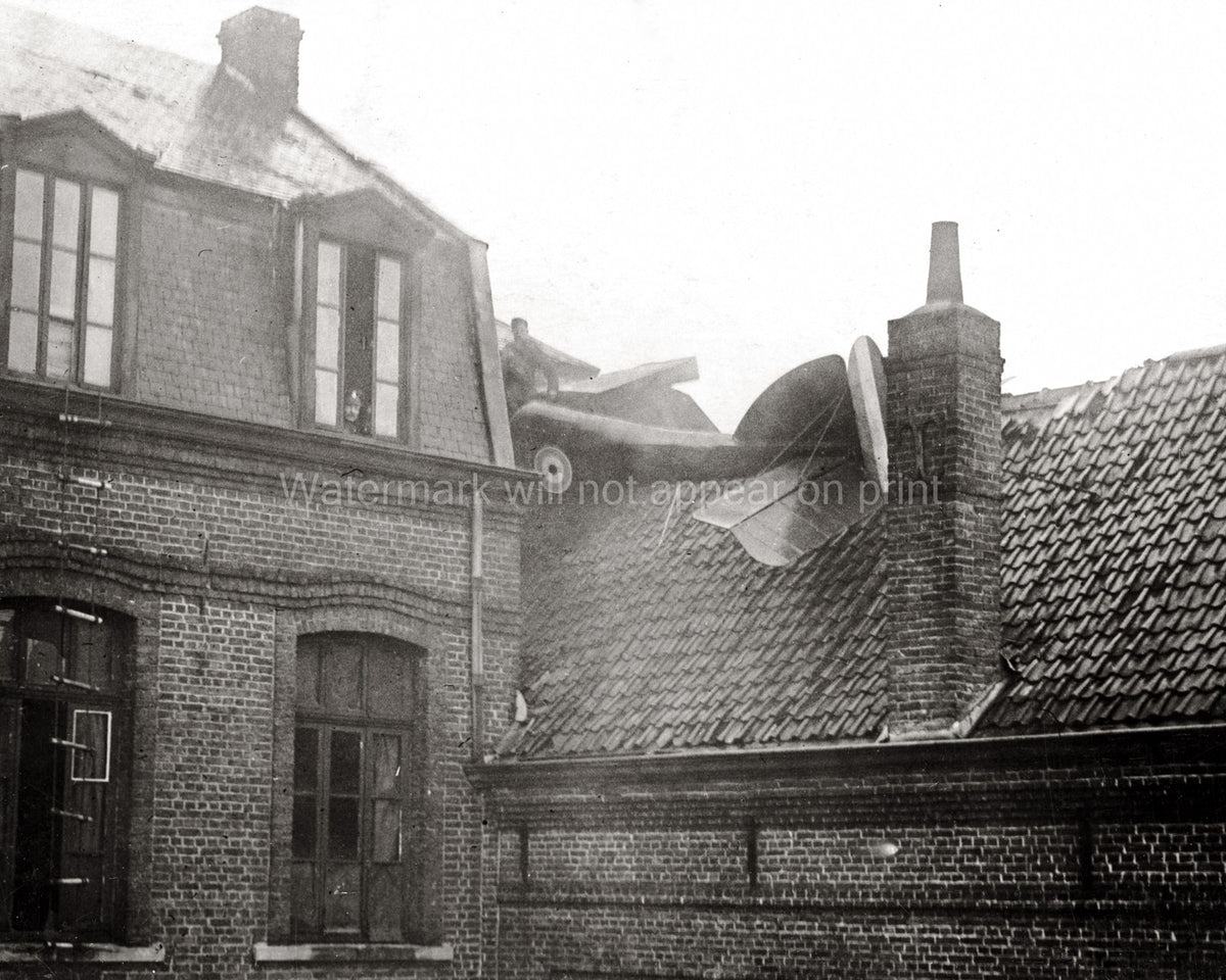 WW1 Captured German Aeroplane Roof Wreckage Building Soldier Vtg. Photo
