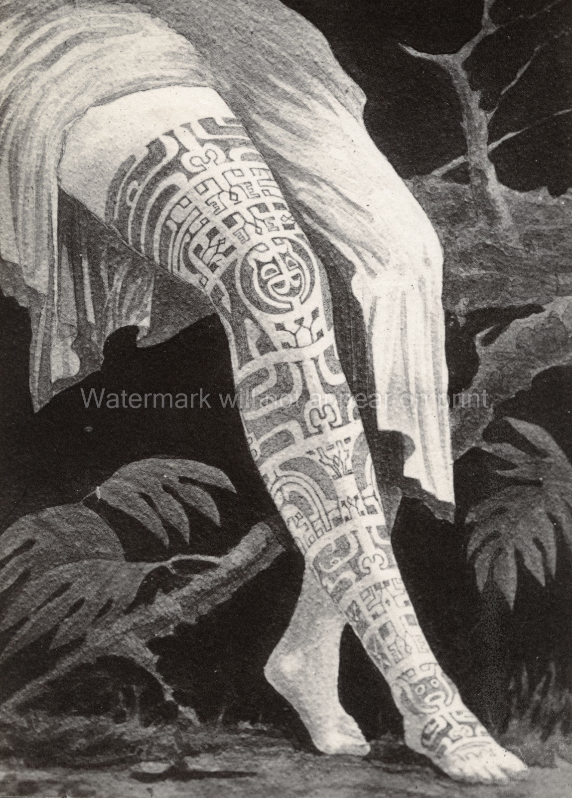 Pacific Islands Marquesas Woman's Leg Full Tattoo Tribal Art Vtg. Photo 19thC.