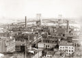 New York Skyline Brooklyn Bridge Cityscape Industrial Rooftops Vtg. Photo 19thC.