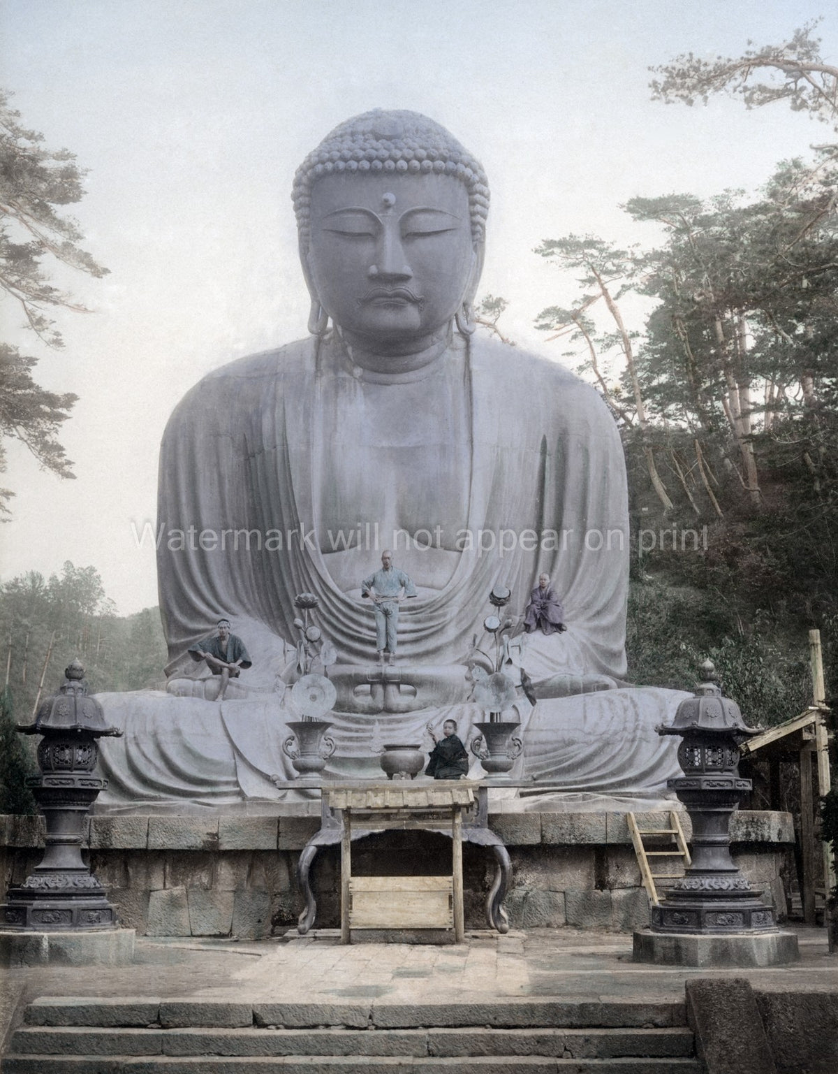 Kamakura Japan Daibutsu Great Buddha Bronze Statue Monument Vtg. Photo 19thC.