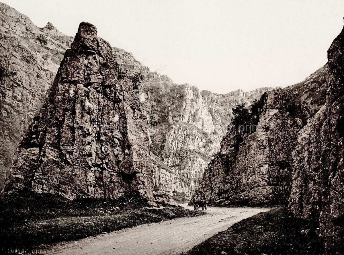 Cheddar Gorge England Rocky Cliffs Canyon Landscape Horse Cart Vtg. Photo 19thC.