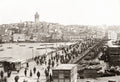 Istanbul Constantinople Galata Bridge Tower Cityscape Crowd Vtg. Photo 19thC.