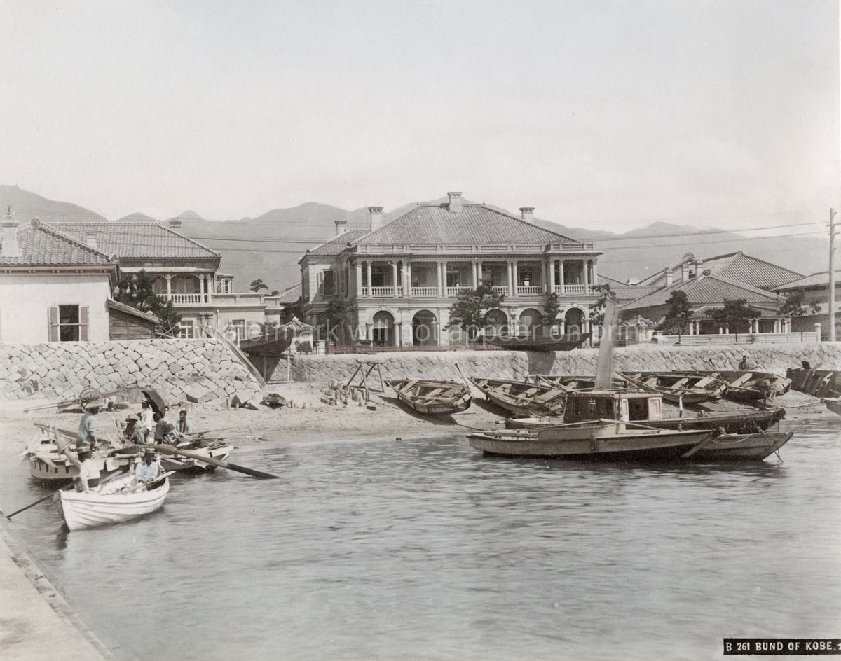 Kobe Japan Bund Waterfront Boats Colonial Architecture Harbor Vtg. Photo 19thC.