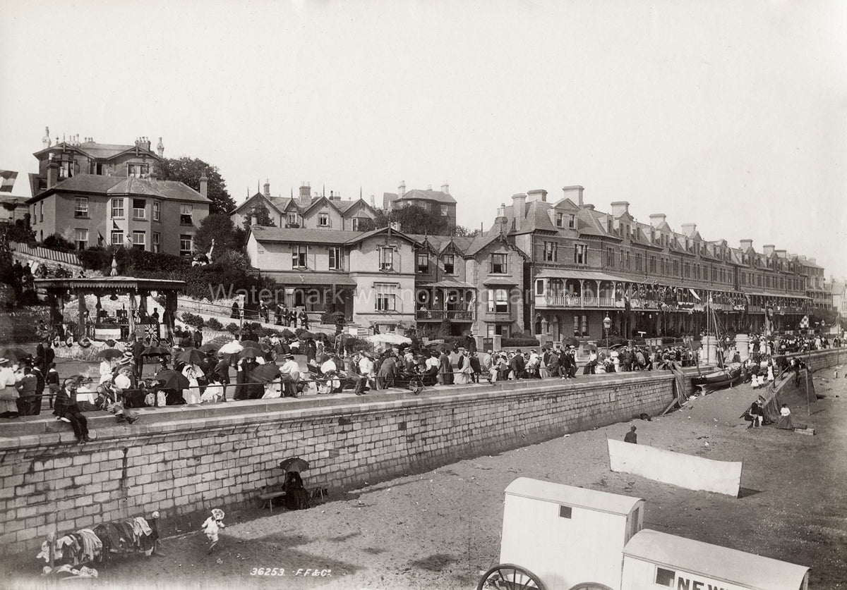 Isle Wight Sandown Beachfront Promenade Hotels Crowd Vtg. Photo 19thC.