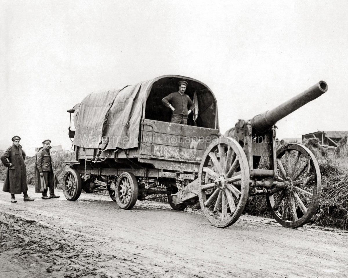 WWI Captured German Gun France Soldiers Artillery Wagon Road Vtg. Photo WW1