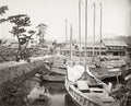 Japanese Harbour Dock View Traditional Boats Buildings Vtg. Photo 19thC.