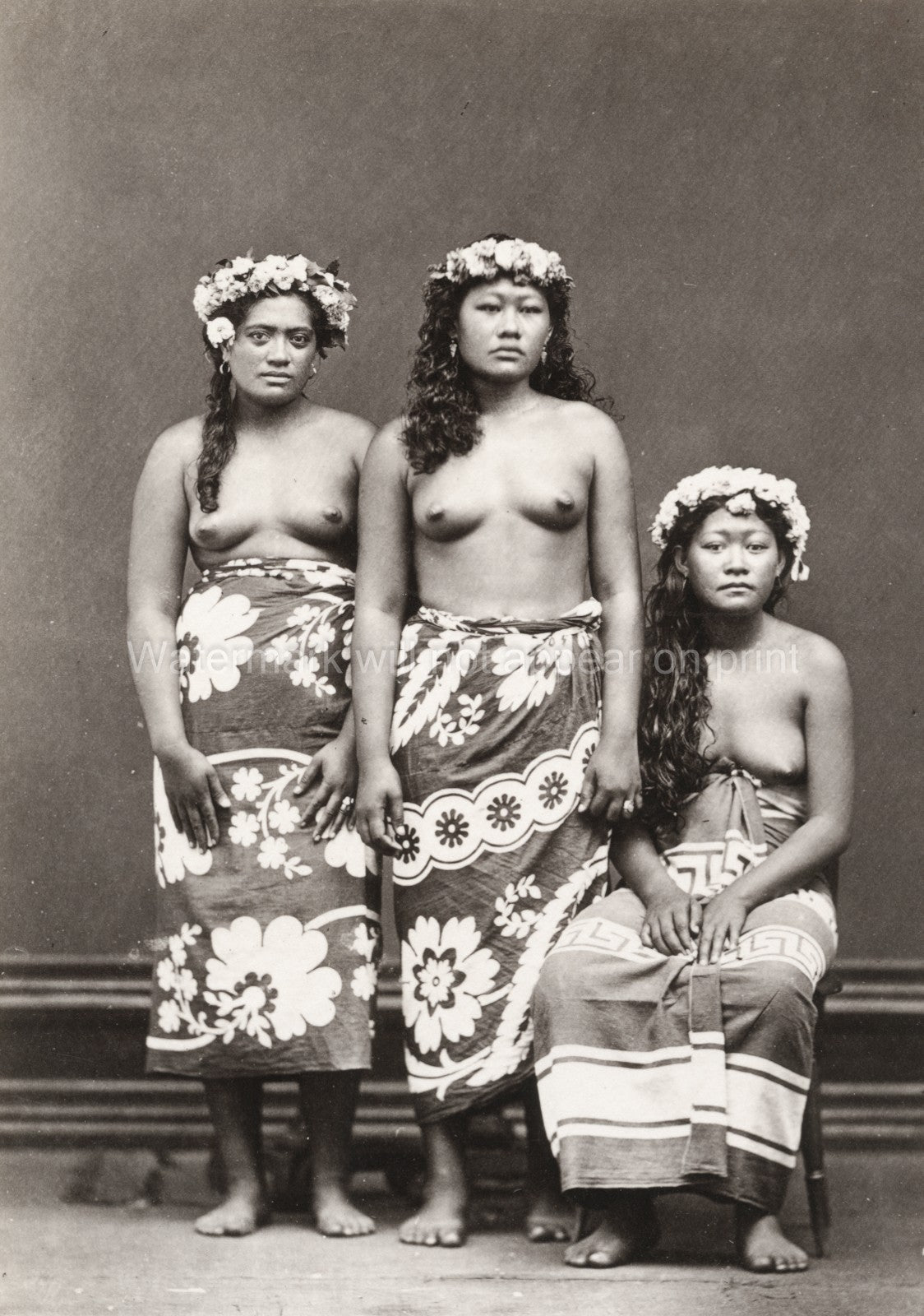 Pacific Islands Tahiti Samoa Women Native Portrait Flower Vtg. Photo 19thC.