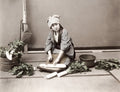 Japan Young Woman Preparing Vegetables Daikon Radish Kimono Vtg. Photo 19thC.