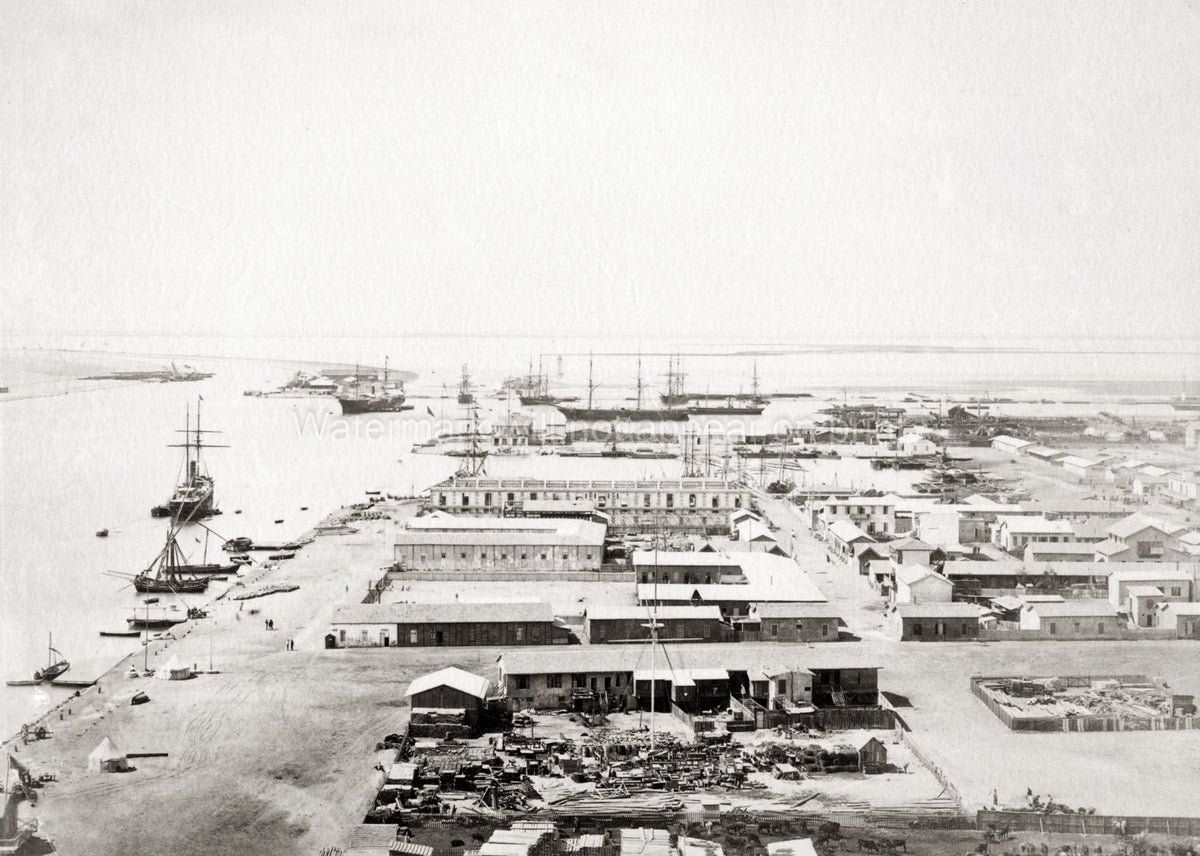 Port Said Egypt Suez Canal Docks Harbor Ships Waterfront Vtg. Photo 19thC.