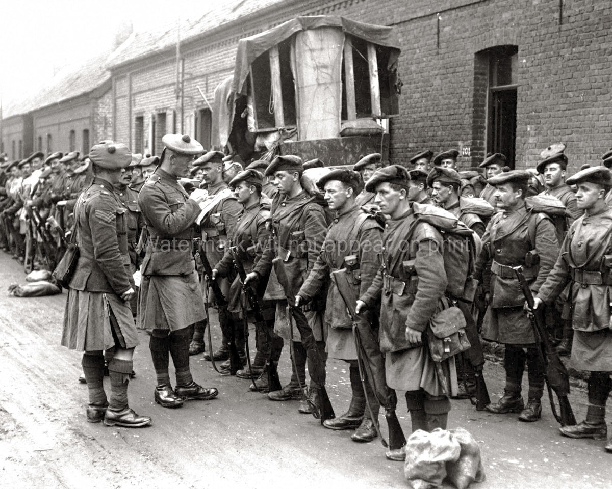 WW1 Black Watch Soldiers Kilts Rifles Inspection Uniforms Vtg. Photo
