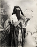 Egypt Veiled Woman Tambourine Musician Traditional Dress Vtg. Photo 19thC.
