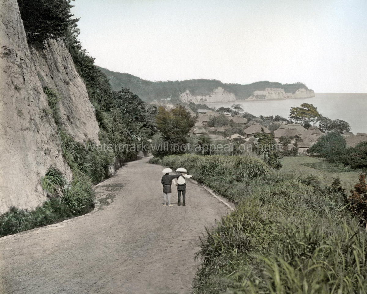 Negishi Yokohama Japan Coast Road Ocean View Village Cliffs Vtg. Photo 19thC.