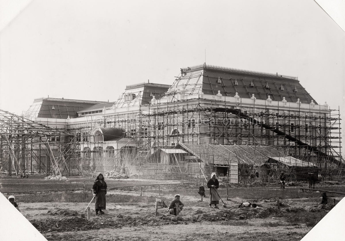 Japan Building Construction Workers Scaffolding Architecture Vtg. Photo 19thC.