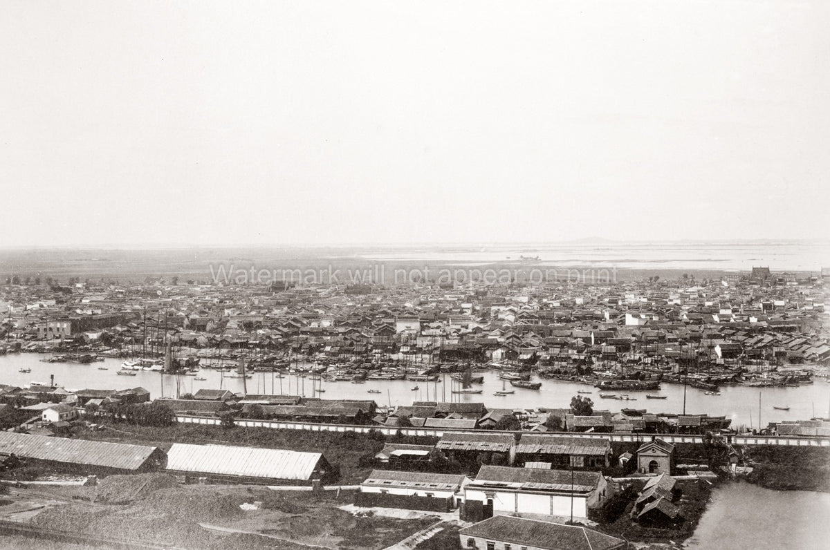 Hankow Hankou Wuhan Panorama Cityscape River Port Boats China Vtg. Photo 19thC.