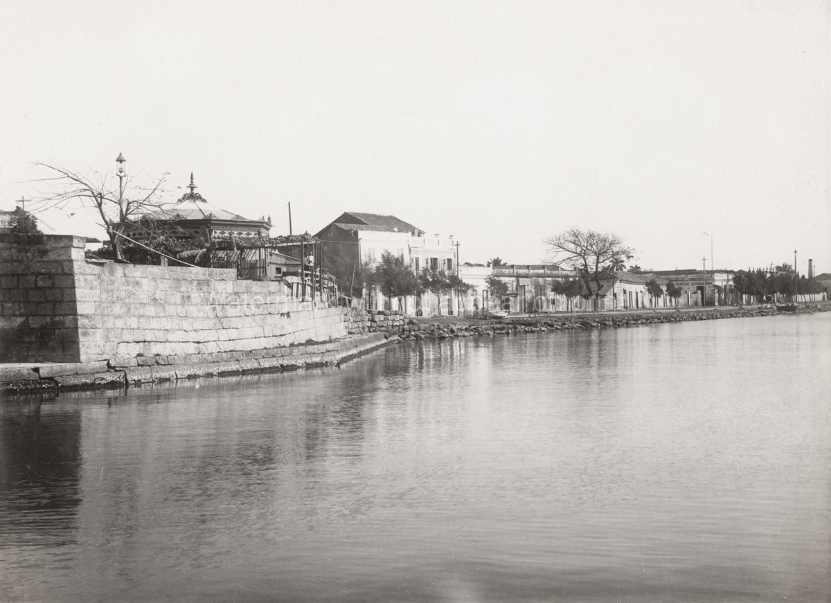 Cuba Matanzas Yumuri River Waterfront Cityscape Stone Wall Vtg. Photo 19thC.