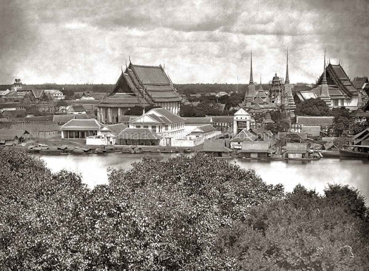 Bangkok Siam Thailand River View Cityscape Temples Pagodas Vtg. Photo 19thC.