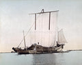 Japanese Junk Sailing Ship Traditional Cargo Boat on Water Vtg. Photo 19thC.