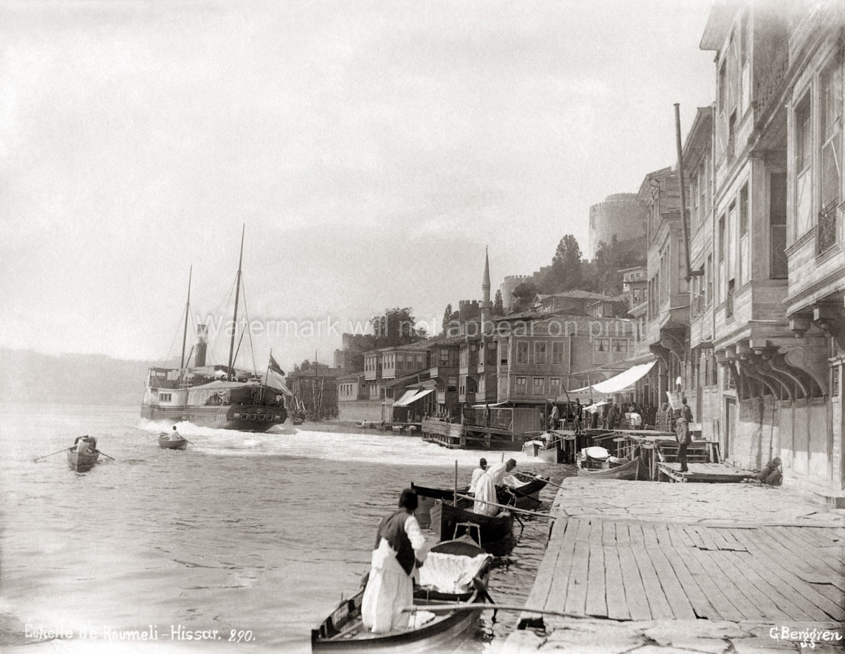 Rumelihisari Turkey Waterfront Boats Bosphorus Fortress Vtg. Photo 19thC.