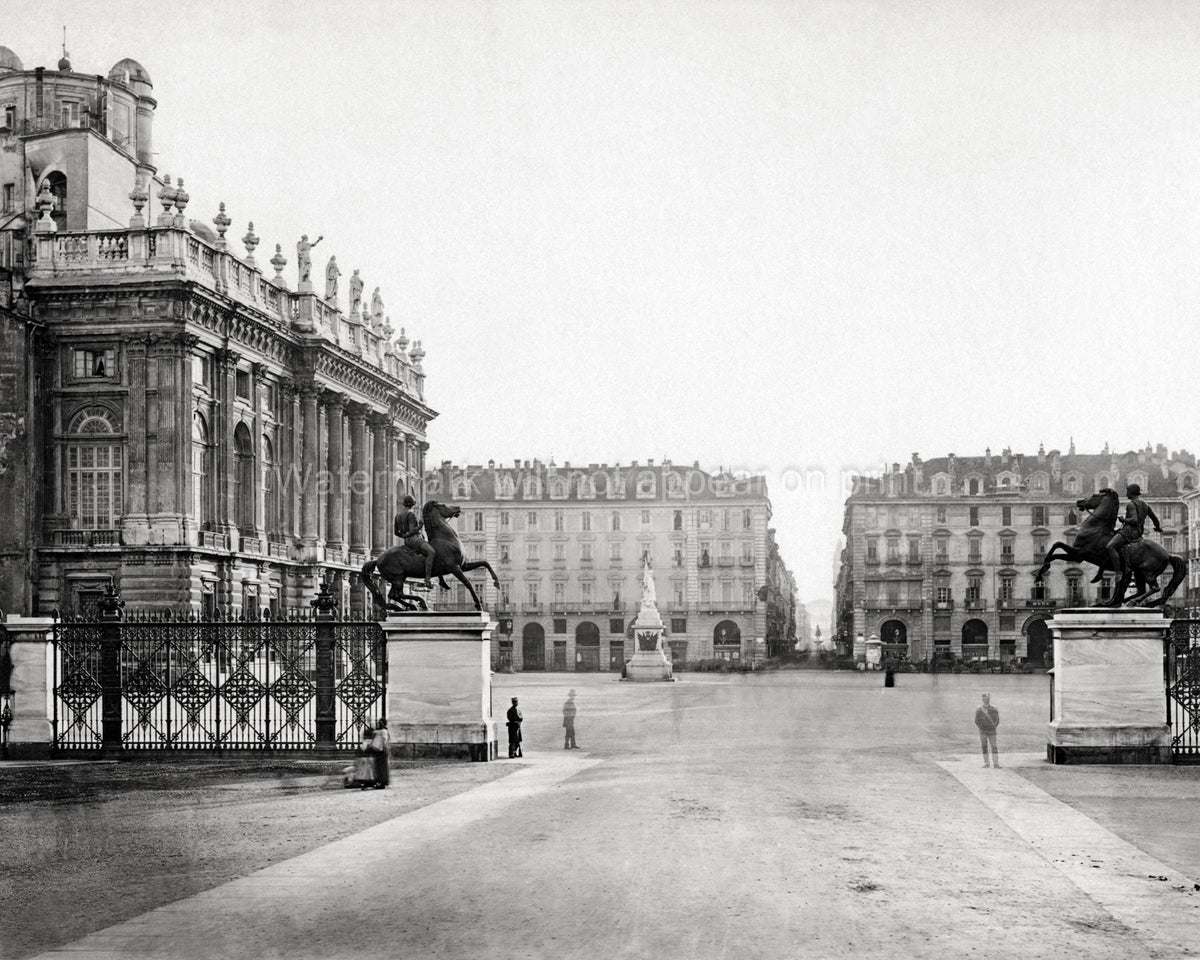 Turin Italy Piazza Castello Palazzo Madama Statues Vtg. Photo 19thC.