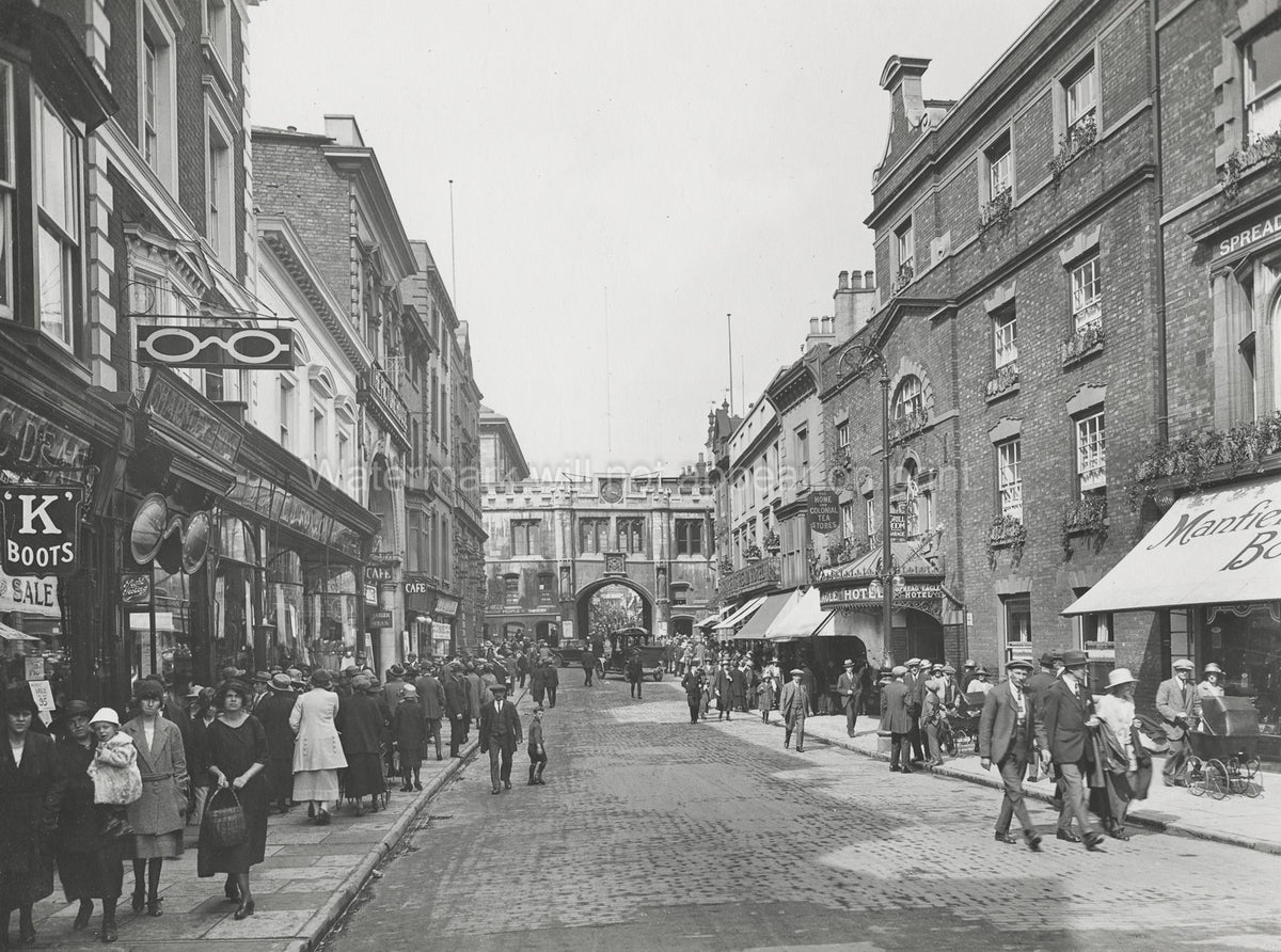 Lincoln Stonebow Street Scene Shops Crowds Archway Vtg. Photo 19thC.