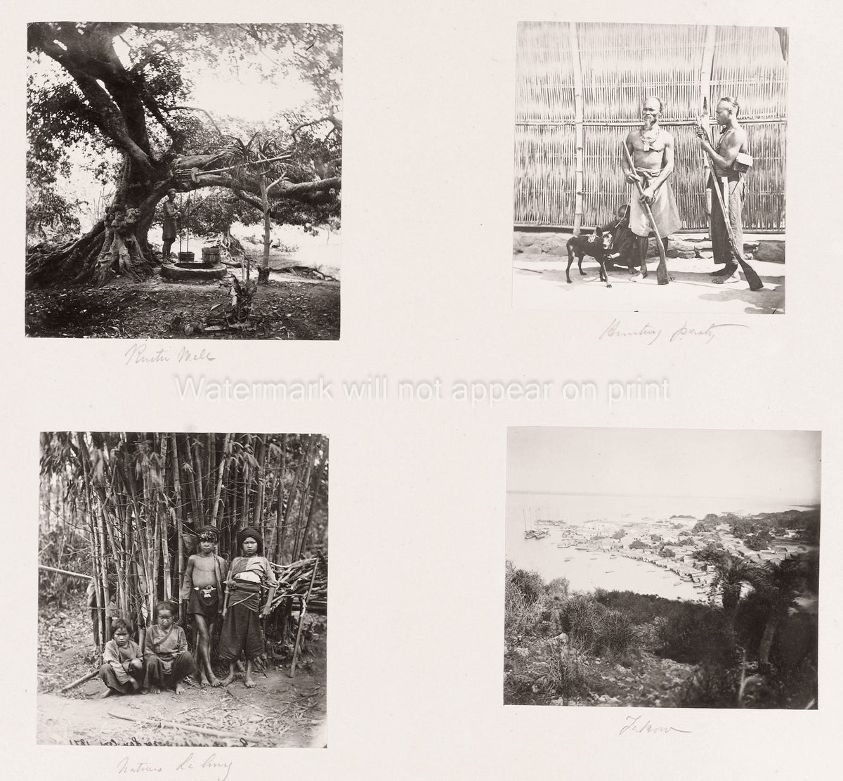 China Chinese People Hunters Family Harbor Village Life Scenes Vtg. Photo 19thC.