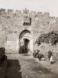 Jerusalem St. Stephen's Lion Gate Stone Wall Archway People Vtg. Photo 19thC.