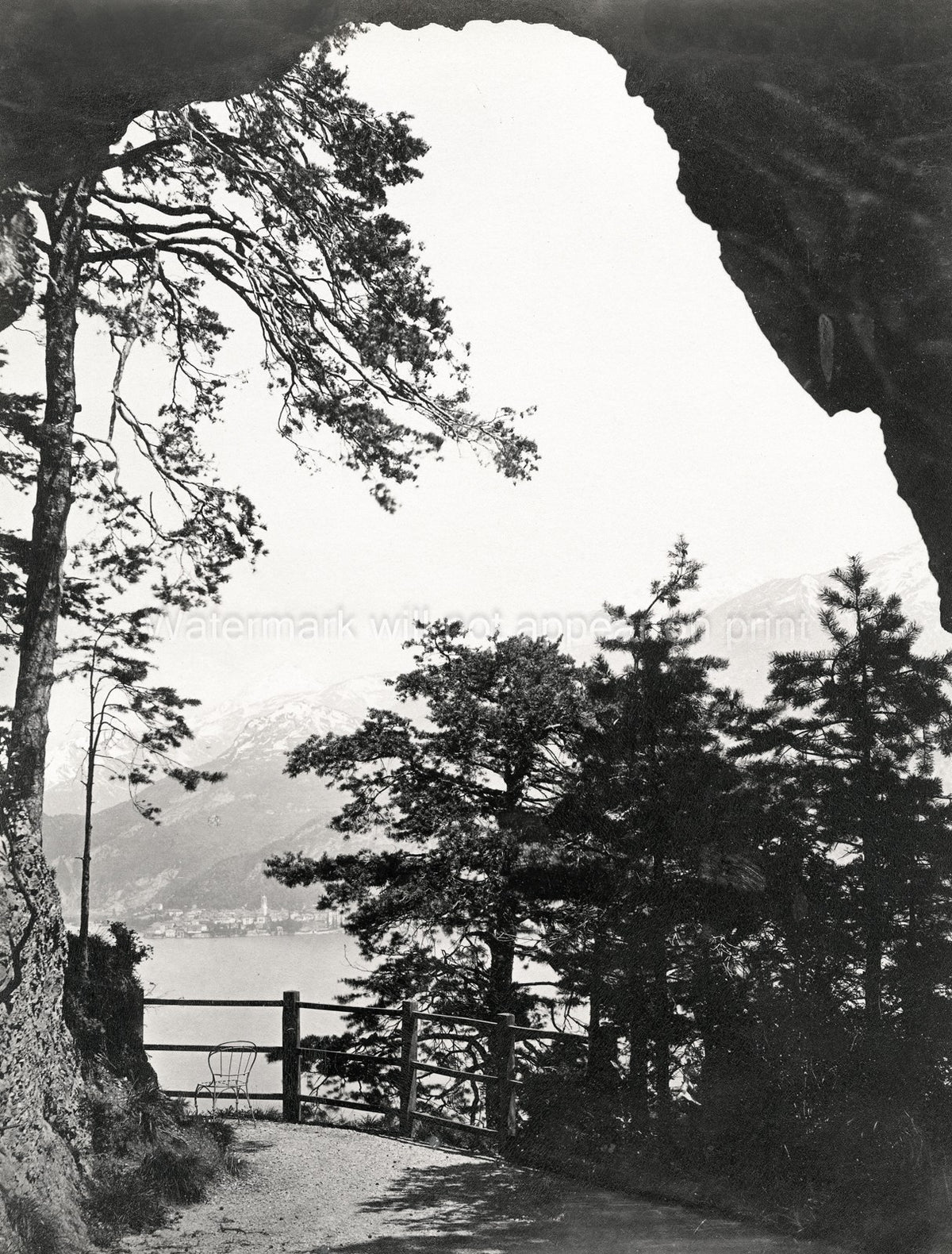 Italian Lakes Italy Shaded View Mountains Lake Scenic Overlook Vtg. Photo 19thC.