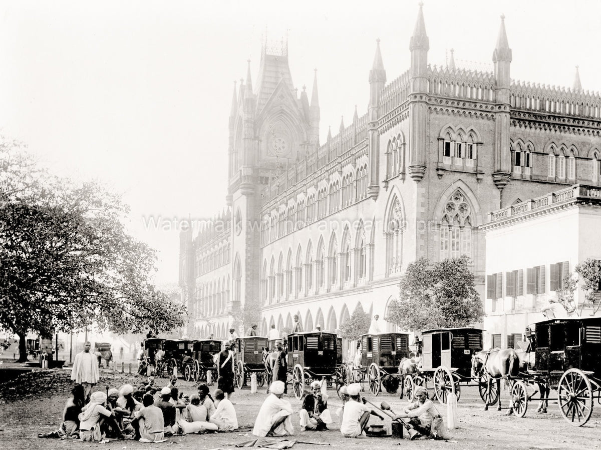 Calcutta India High Court Street Scene Hackney Carriages Vtg. Photo 19thC.