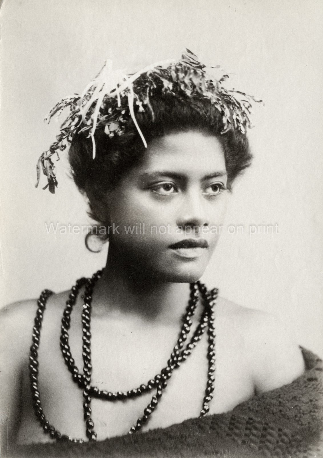 Pacific Islands Woman Studio Portrait Traditional Headdress Vtg. Photo 19thC.