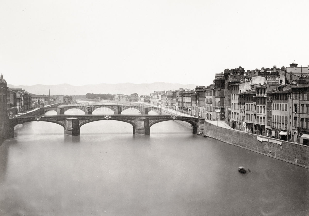Florence Italy River Arno Ponte Vecchio Panoramic Bridges Vtg. Photo 19thC.