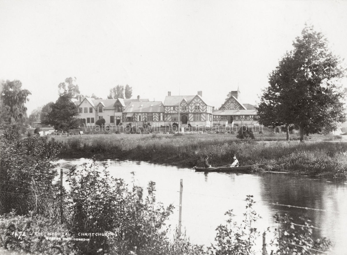Christchurch Hospital New Zealand River Boating Tudor Vtg. Photo 19thC.