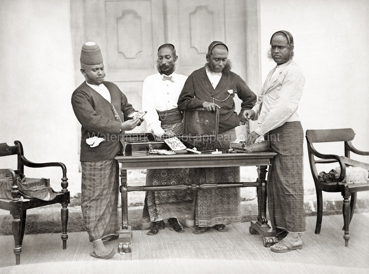 Ceylon Sri Lanka Jewellers Merchants Gems Traditional Dress Vtg. Photo 19thC.